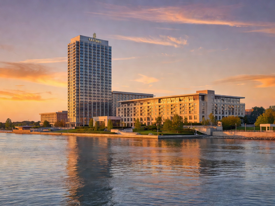 Riverfront skyline featuring Caesars Windsor